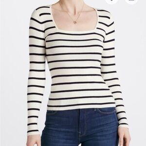 RD Style Black and White Striped Long Sleeve Top